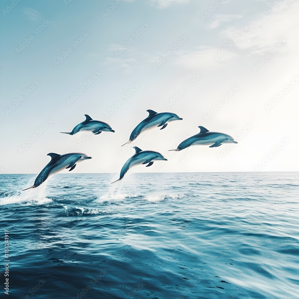A photo of a group of dolphins leaping out of the water during a playful swim. A photo of a group of dolphins leaping out of the water during a playful swim.