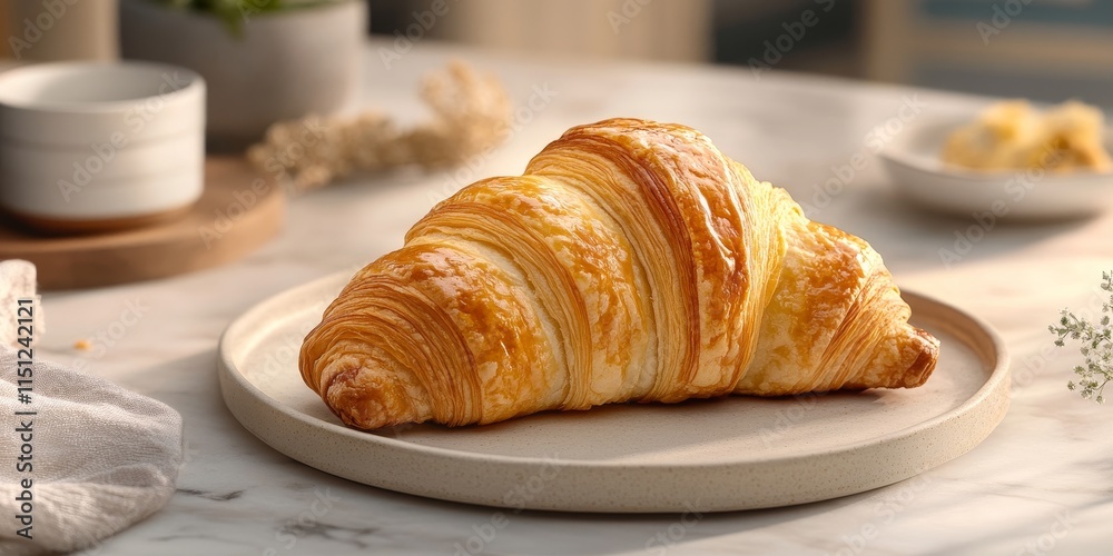 Delicious croissant displayed on a table, showcasing the flaky layers and golden crust of the tasty croissant, perfect for any breakfast or snack situation featuring the irresistible croissant.