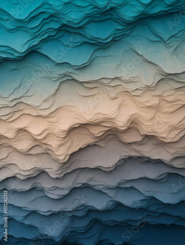 Wallpaper Mural Layered abstract background with wavy textures in blue and beige tones, evoking depth and movement. Perfect for design projects or as calming wallpaper Torontodigital.ca