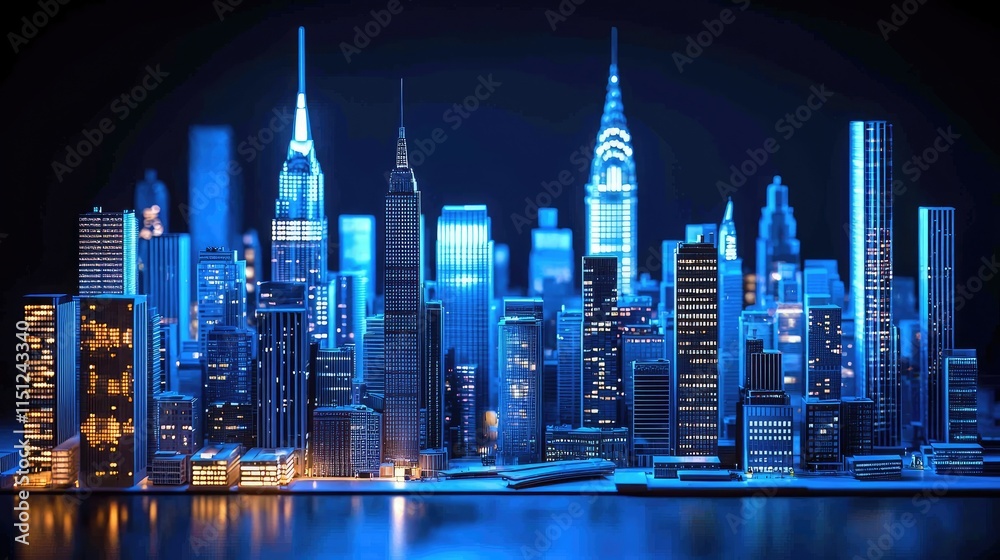 Fototapeta premium This detailed architectural model represents a bustling urban skyline crafted at a miniature scale