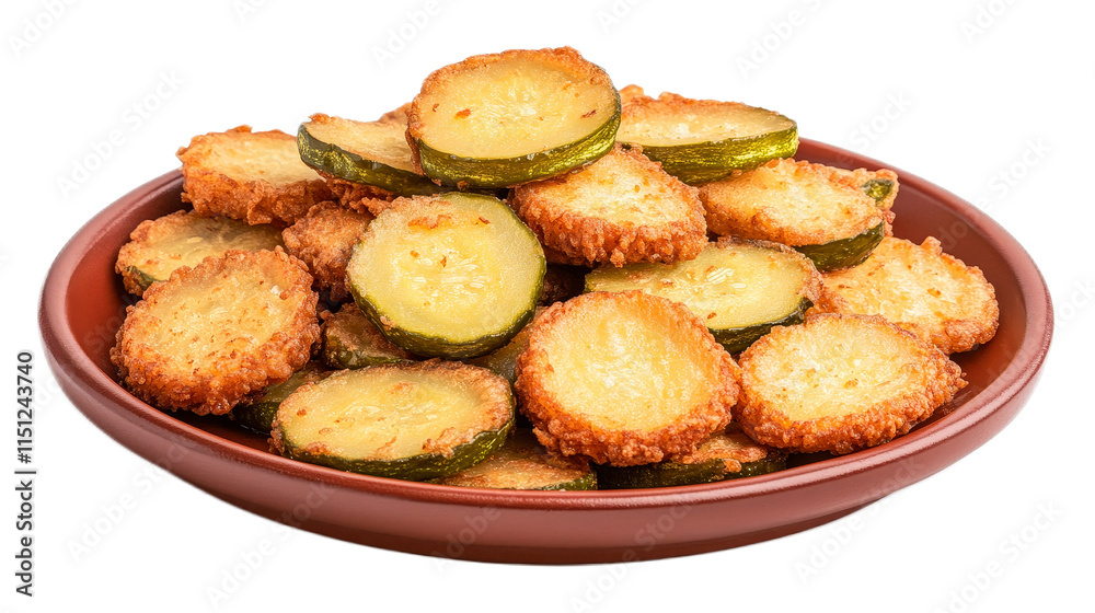 Crispy Fried Zucchini Slices Piled on a Serving Plate Delicious Snack Crispy Fried Zucchini Slices Piled on a Serving Plate Delicious Snack