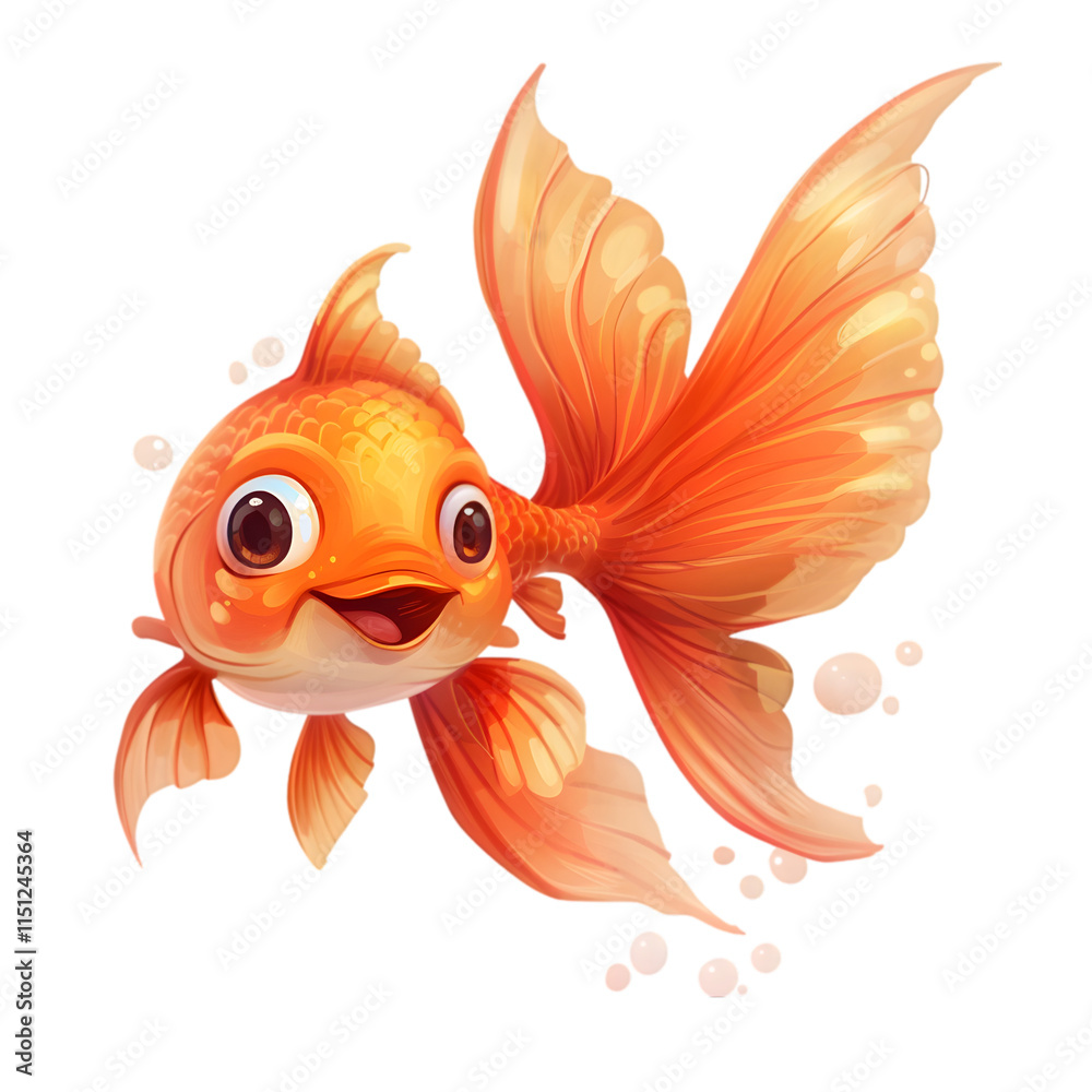 Fototapeta premium happy goldfish cartoon on white background