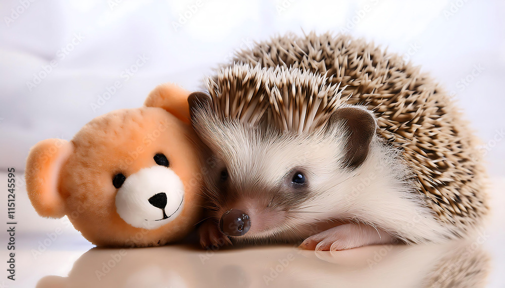 Obraz premium Adorable Baby Hedgehog Sleeping with a Plush Toy in Realistic Detail