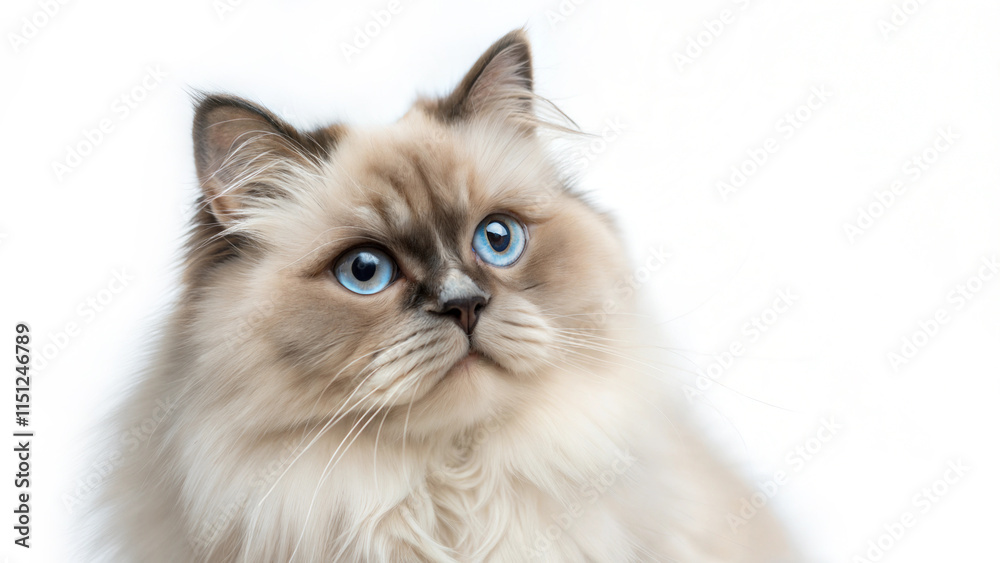 portrait beautiful cute long hair Ragdoll cat white background copy blank space paste portrait beautiful cute long hair Ragdoll cat white background copy blank space paste