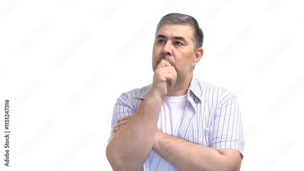 Man Deep in Thought - Decision Making Concept - Isolated on White Background Man Deep in Thought - Decision Making Concept - Isolated on White Background