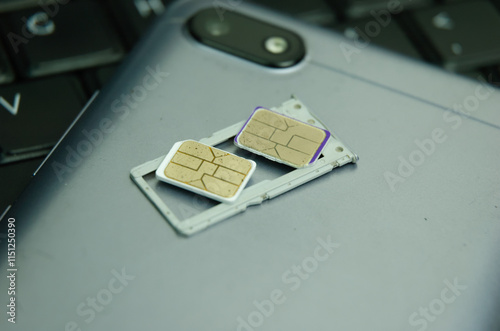 Dual nano SIM card usage technology on smartphones. photo