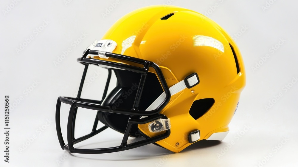 Fototapeta premium Yellow football helmet with black facemask on white background.