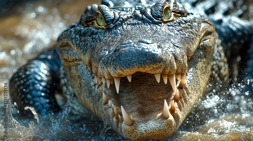 Obraz premium A close-up of a crocodile snapping its jaws