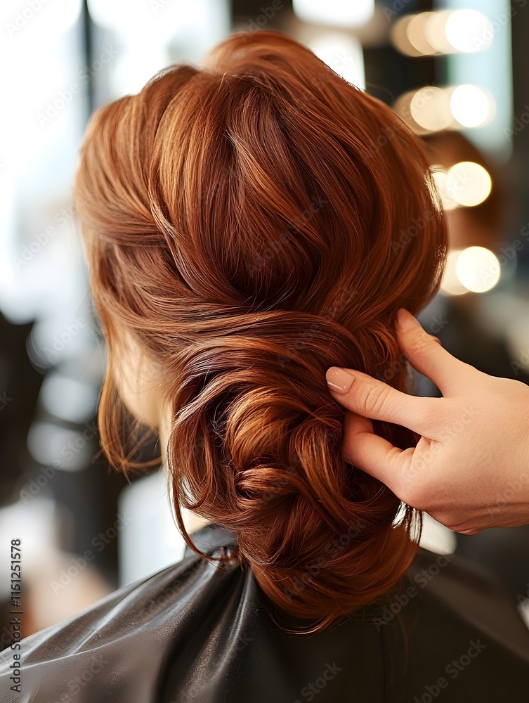 Fototapeta premium A photo of a hairdresser styling a client’s hair in a trendy salon.