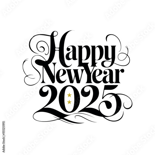 happy new year 2025 typography calligraphy typescript hand drawn letterings text t-shirt vector design