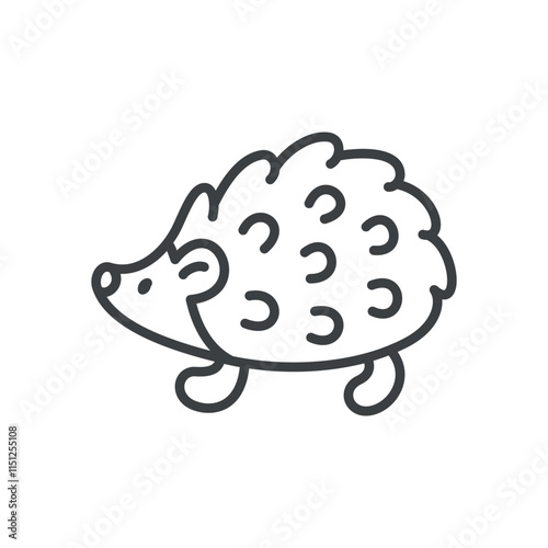 Cute hedgehog icon. Hand drawn monochrome illustration of a little urchin isolated on a white background. Vector 10 EPS.
