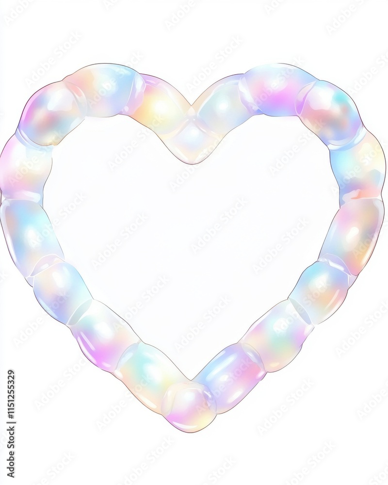 Obraz premium A whimsical heart-shaped frame made of iridescent bubbles, radiating a playful and dreamy vibe.