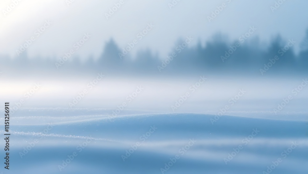 Fototapeta premium Misty Winter Landscape with Snow Covered Ground and Distant Trees