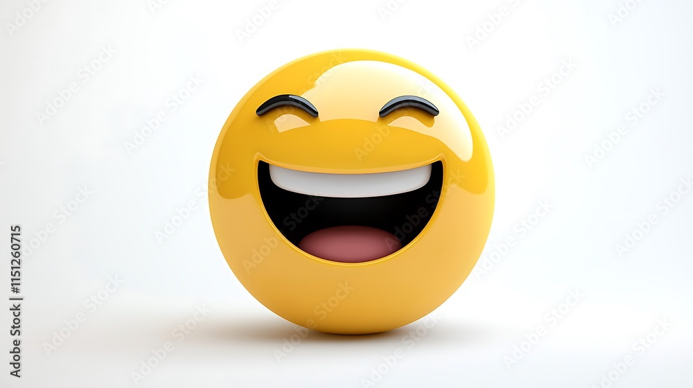 Fototapeta premium Happy Smiley Face Emoji 3D Render Yellow Fun Laughter Joy Expression Positive Cheerful Good Mood