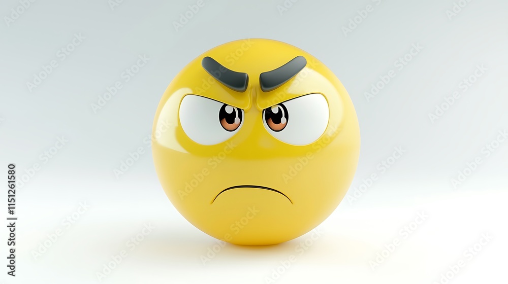 Angry Emoticon 3D Render Yellow Frustration Grumpy Face Displeased Annoyed Irritated Mad Sulky Angry Emoticon 3D Render Yellow Frustration Grumpy Face Displeased Annoyed Irritated Mad Sulky