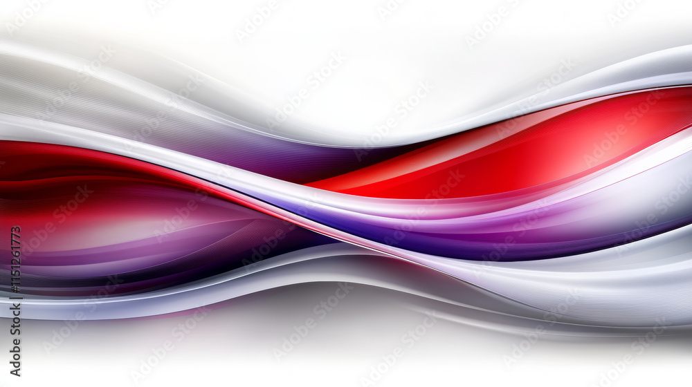 Naklejka premium Dynamic abstract background featuring flowing waves in red, purple, and white hues, creating sense of movement and energy. This design evokes modern and vibrant atmosphere
