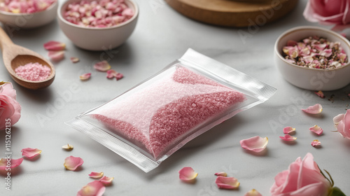 Rosehip Powder in Transparent Bag, Rose Petals and Clean Aesthetic, High-End Natural Product photo