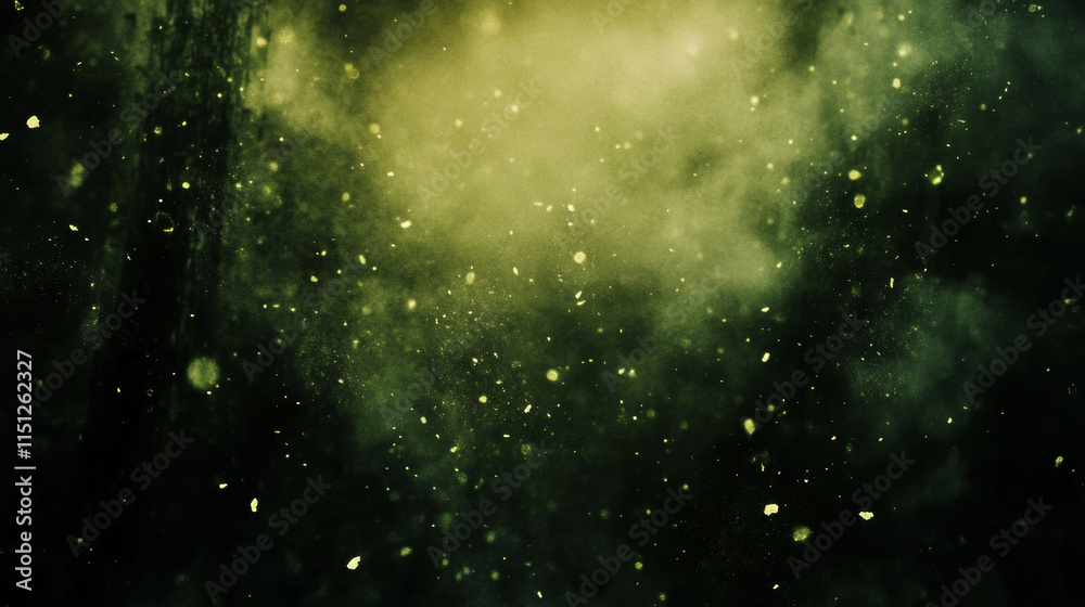Mysterious green abstract background with floating particles creating sense of chaos and depth. ethereal quality evokes emotions of wonder and intrigue Mysterious green abstract background with floating particles creating sense of chaos and depth. ethereal quality evokes emotions of wonder and intrigue