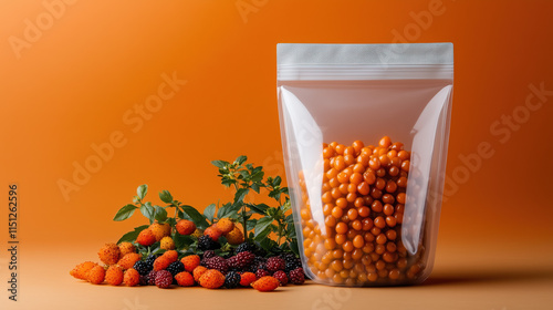 Bold and Natural Sea Buckthorn Powder in Transparent Bag with Resealable Zip photo