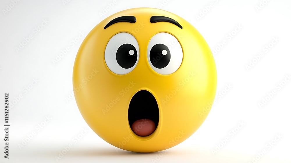 Shocked Emoticon 3D Render Surprise Face Yellow Emoji Wow Astonished Amazed Open Mouth Wide Eyes