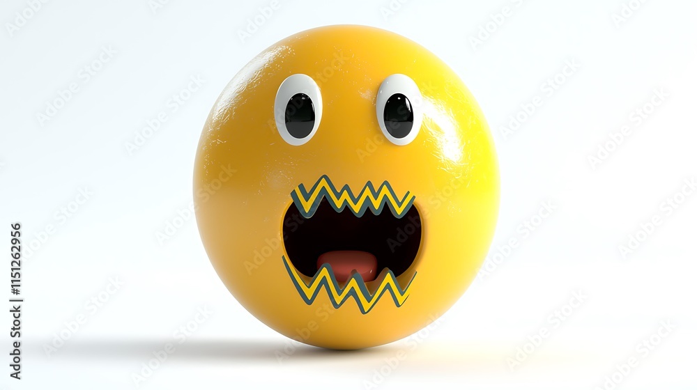Fototapeta premium 3D Render of a Yellow Fearful Emoji Funny Face Expressions Cartoon Character