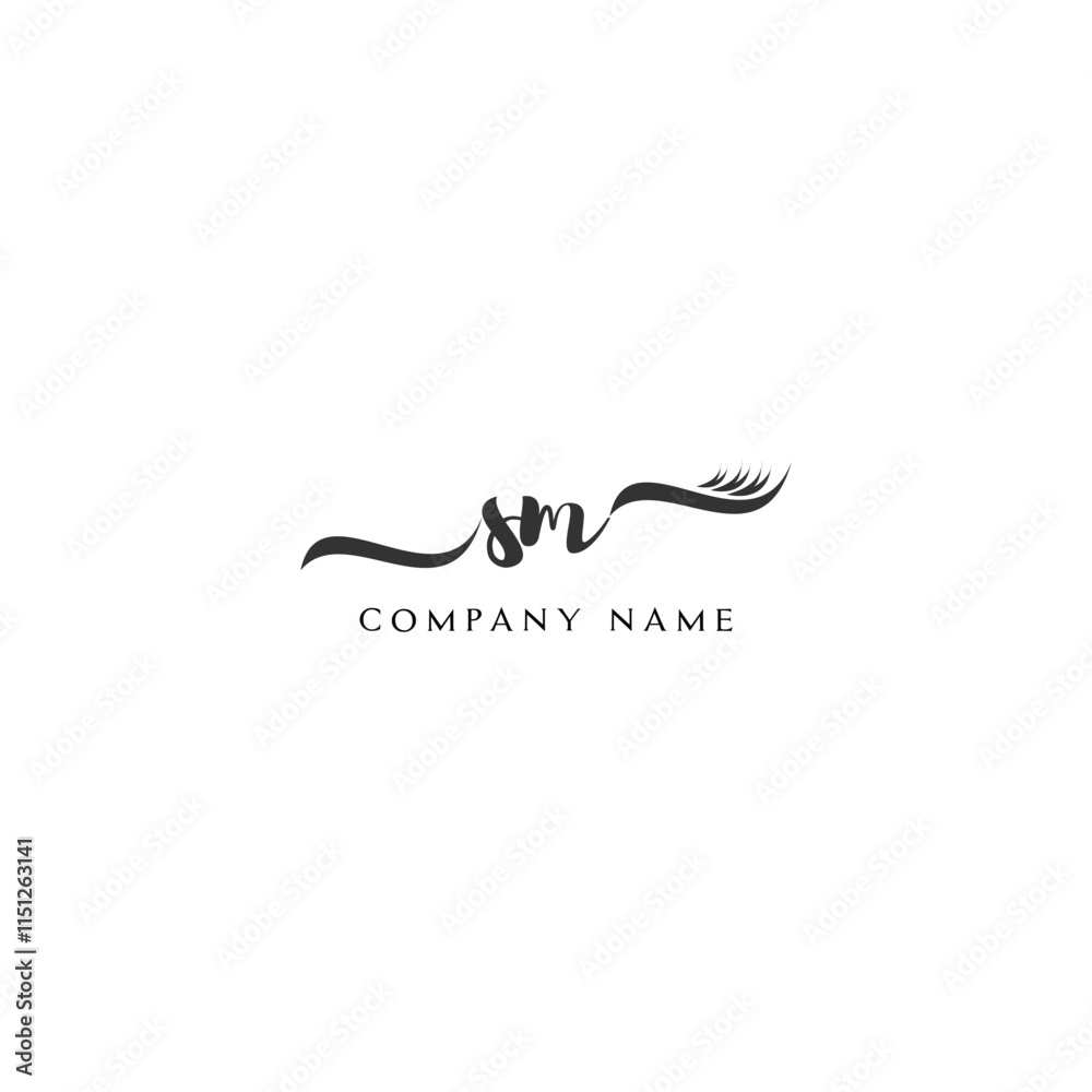 Minimalist SM Logo Design with Abstract Feather Element Minimalist SM Logo Design with Abstract Feather Element