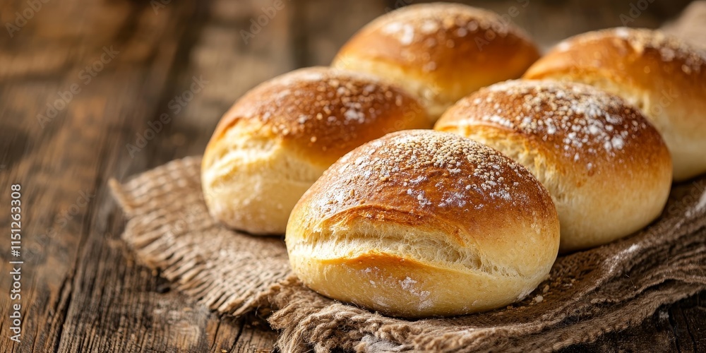 Warm, oven baked bread rolls resting on a rustic wooden table create an inviting and appetizing scene of freshly baked goodness. Warm, oven baked bread rolls resting on a rustic wooden table create an inviting and appetizing scene of freshly baked goodness.