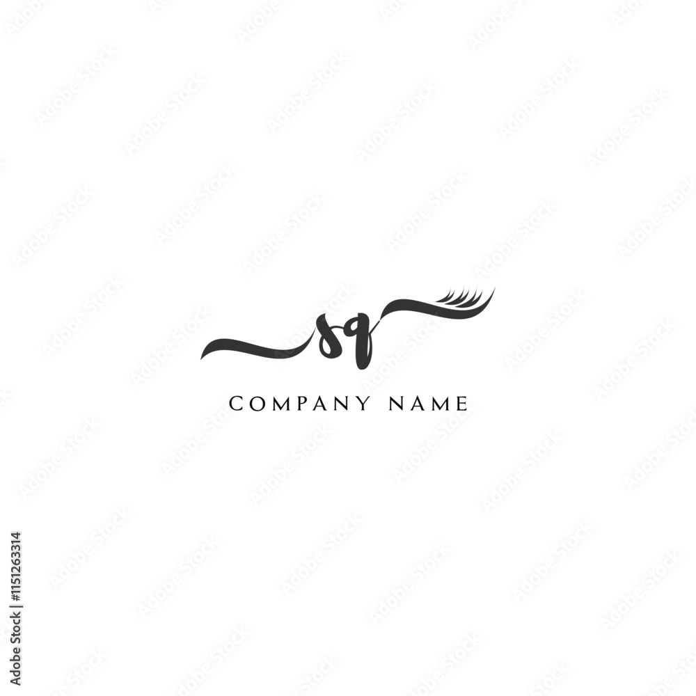 Minimalist SQ Logo Design with Abstract Feather Element Minimalist SQ Logo Design with Abstract Feather Element