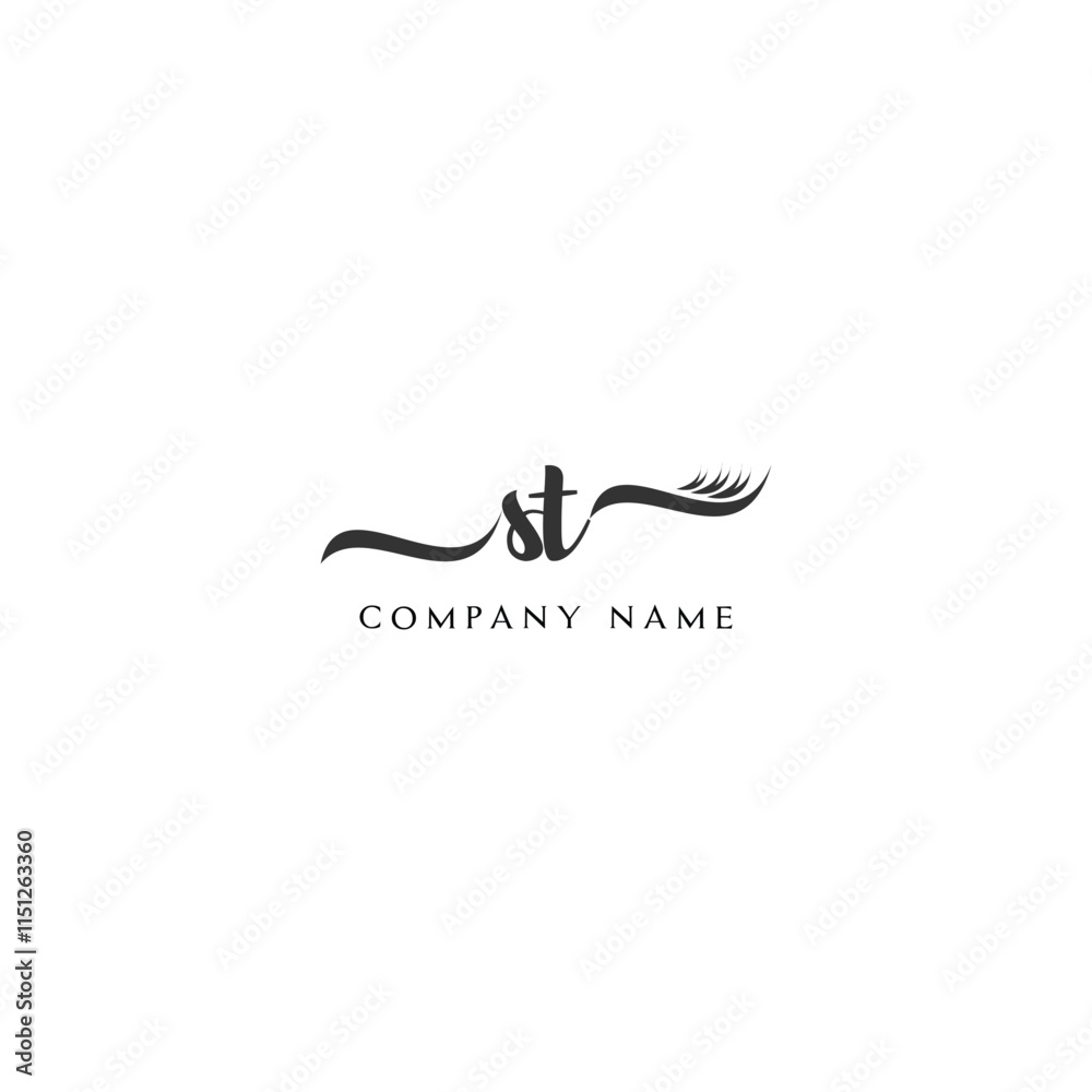 Minimalist ST Logo Design with Abstract Feather Element Minimalist ST Logo Design with Abstract Feather Element