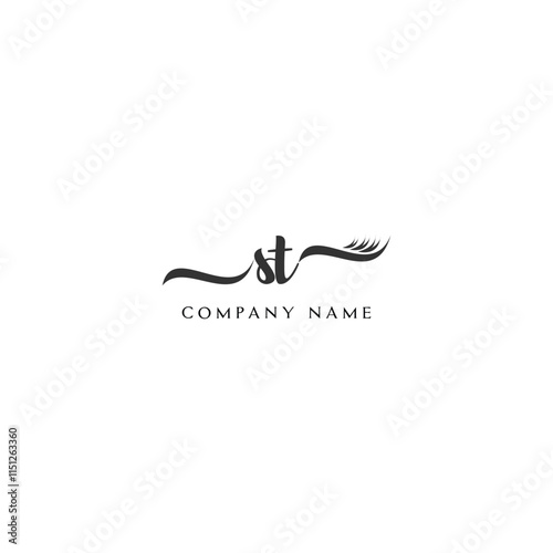 Minimalist ST Logo Design with Abstract Feather Element