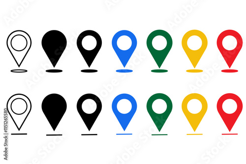 Location icon set. Location pointer vector icon fill and stroke with white background. Location pin icon, location, vector, symbols.