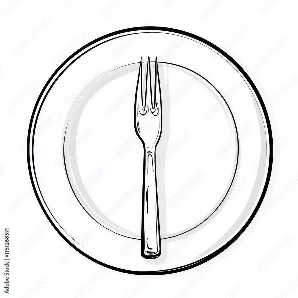 Minimalistic table setting with a silver fork placed on a clean white plate. Minimalistic table setting with a silver fork placed on a clean white plate.