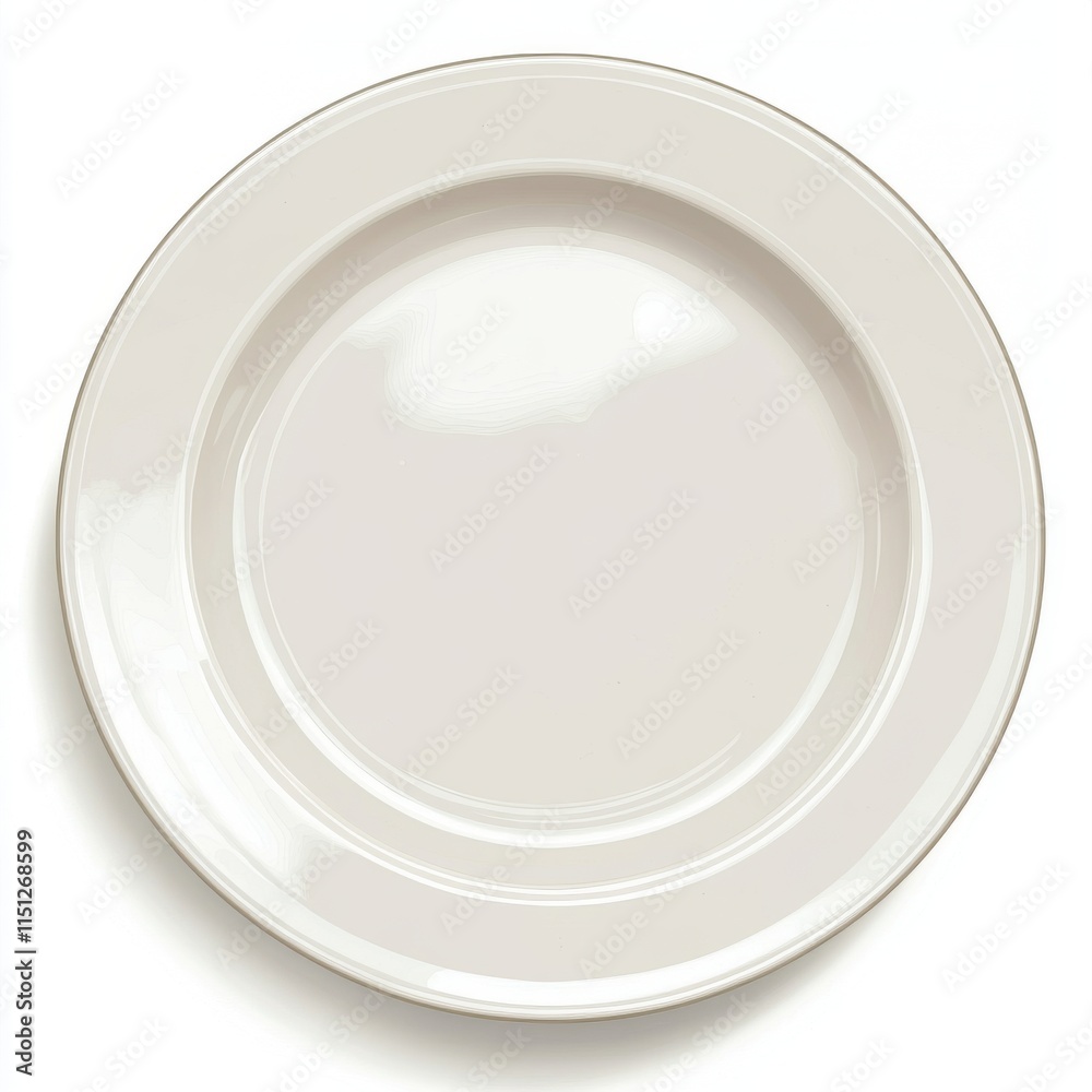 A pristine empty ceramic plate, showcasing a glossy surface and subtle elegant rim design. A pristine empty ceramic plate, showcasing a glossy surface and subtle elegant rim design.