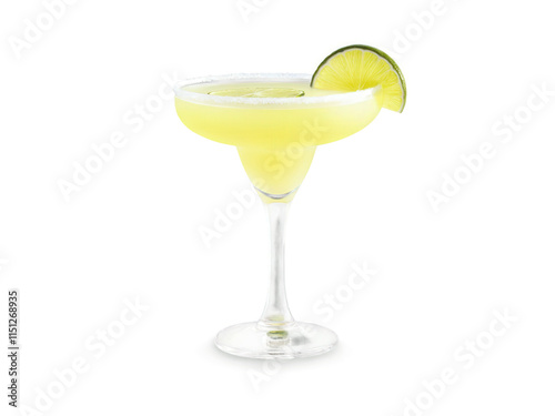 Wallpaper Mural Daiquiri cocktail, pale yellow liquid, lime slice garnish, retro coupe glass, blurred tropical background, vintage Cuban flair Torontodigital.ca