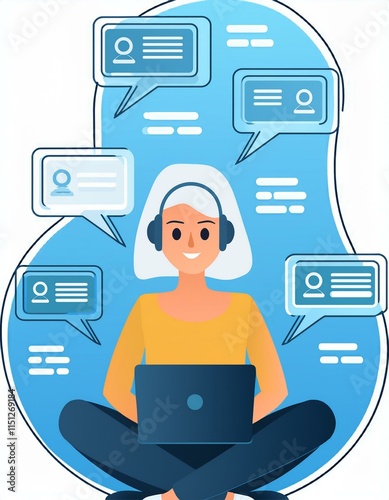Chat Bot Chat with AI or Artificial Intelligence technology. Woman using a laptop computer chatting with an intelligent artificial intelligence asks for the answers he wants. ChatGPT