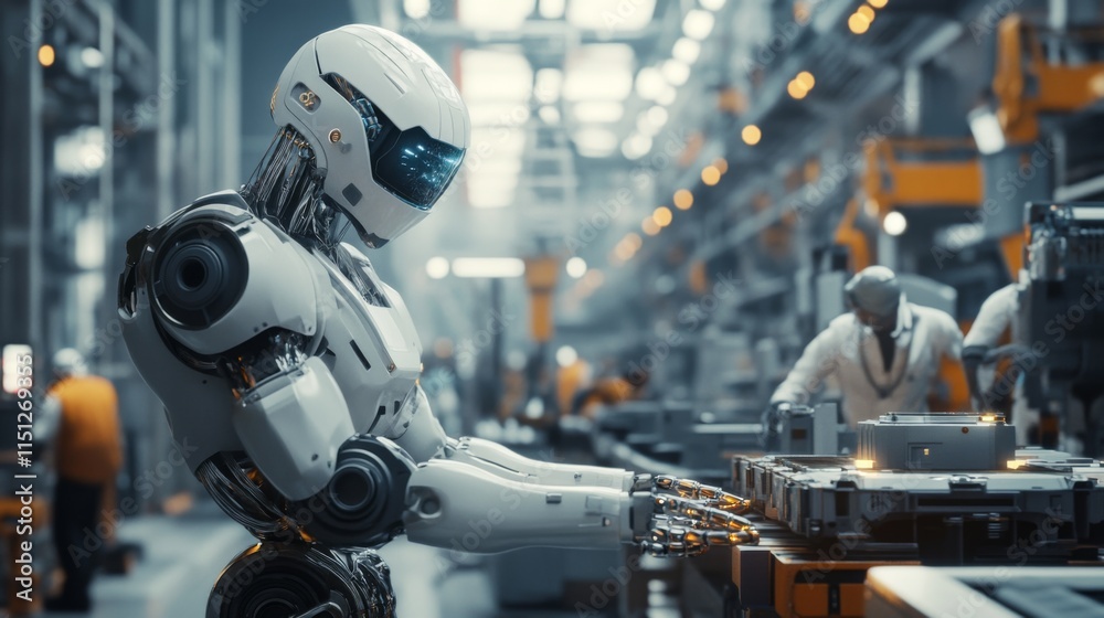 Fototapeta premium Advanced robot working on assembly line in factory.