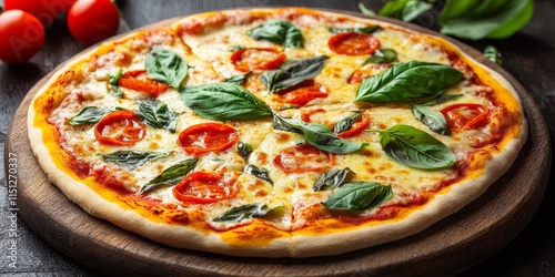 Indulge in a vibrant napolitanian Italian pizza, a delicious marguerita pizza that captures the essence of fast food. Experience the colors and flavors of this street food delight, a true Italian food