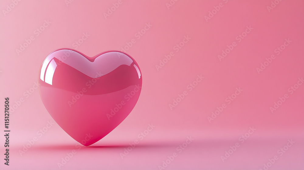 Glossy pink heart on smooth pink background