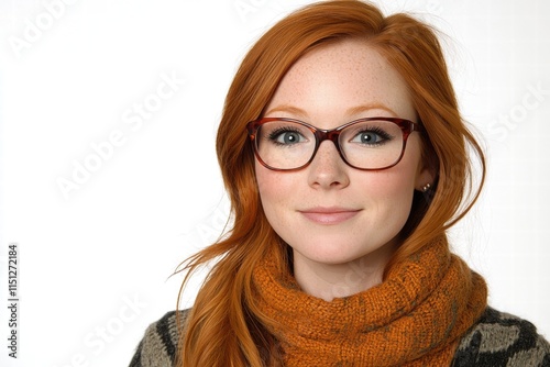 Portrait of a Freckled Redhead Woman Wearing Glasses