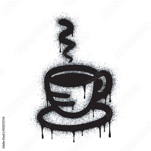 Spray Painted Graffiti Coffee cup icon Word Sprayed isolated with a white background. graffiti Coffee icon with over spray in black over white. Vector illustration.