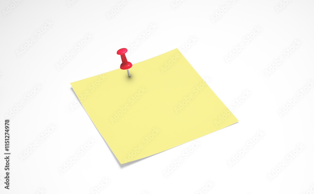 Blank yellow sticky note with thumbtack. Blank note, red pin Blank yellow sticky note with thumbtack. Blank note, red pin