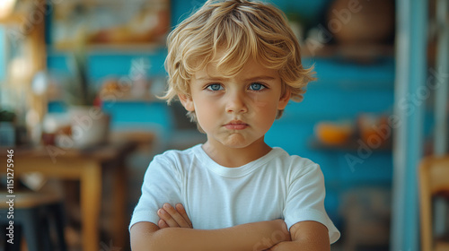 Portrait of a dissatisfied little boy Unhappy toddler