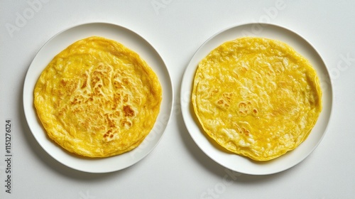 Freshly Cooked Golden Omelets Served on White Plates photo