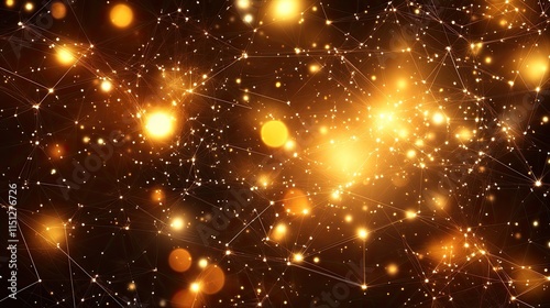 Beautiful abstract background with glowing golden lights and particles photo