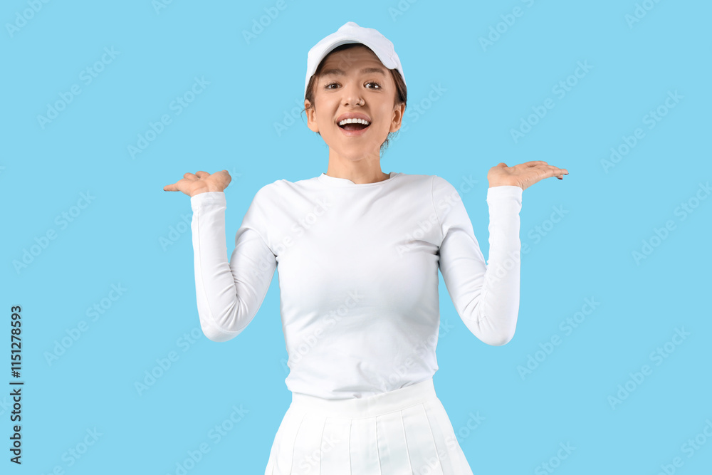 Pretty surprised young girl on blue background Pretty surprised young girl on blue background