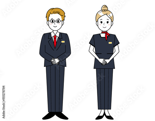 接客をする男性と女性の販売員のイラスト
