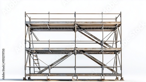 Steel ladder on construction site with white background
