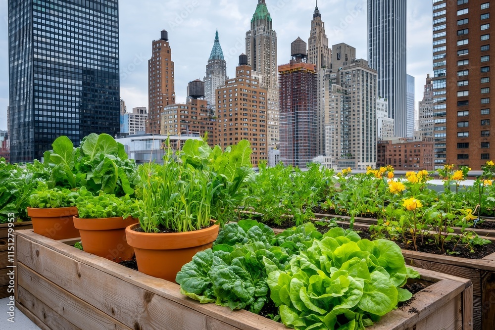 Fototapeta premium Comprehensive City Rooftop Gardening Manuals: Care Instructions for Your Rooftop Garden