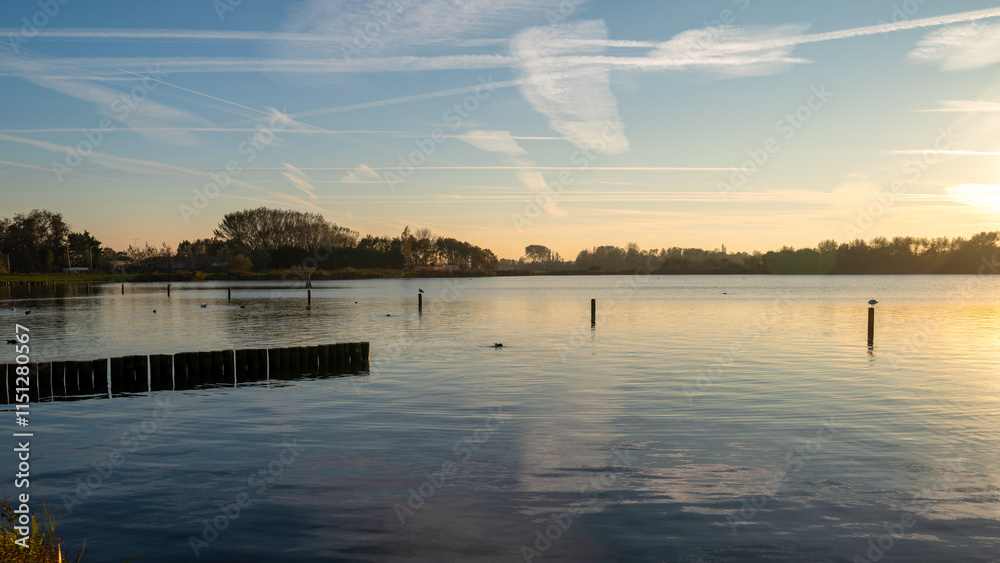 Obraz premium Breathtaking view of a sunset at a lake