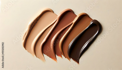 Pantone Three foundation swatches in shades of brown, from light beige to dark mocha, blended in a diagonal 2